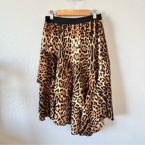 Scoop NYC Black and Brown Asymmetrical A-Line cheetah leopard Midi‎ Skirt